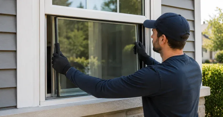 technician boarding up broken window during emergency glass repair Westwood Estates, Parkhill
