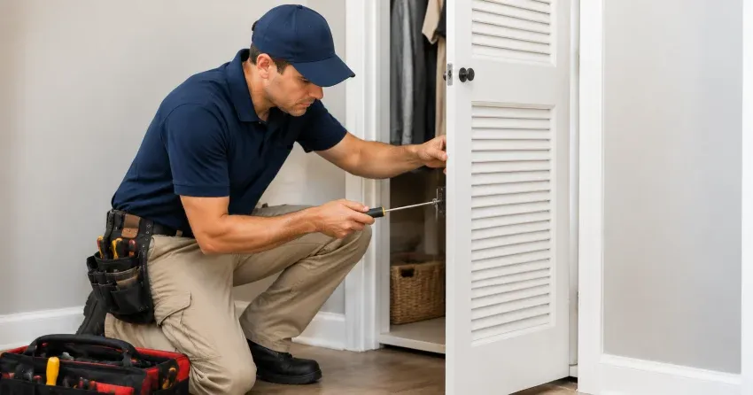 technician repairing doorbell button and wiring in Parkhill