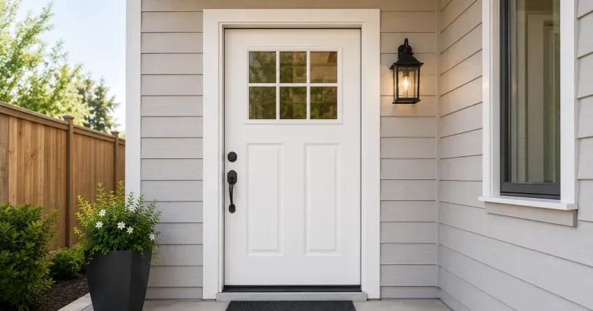 technician installing exterior door frame in Parkhill