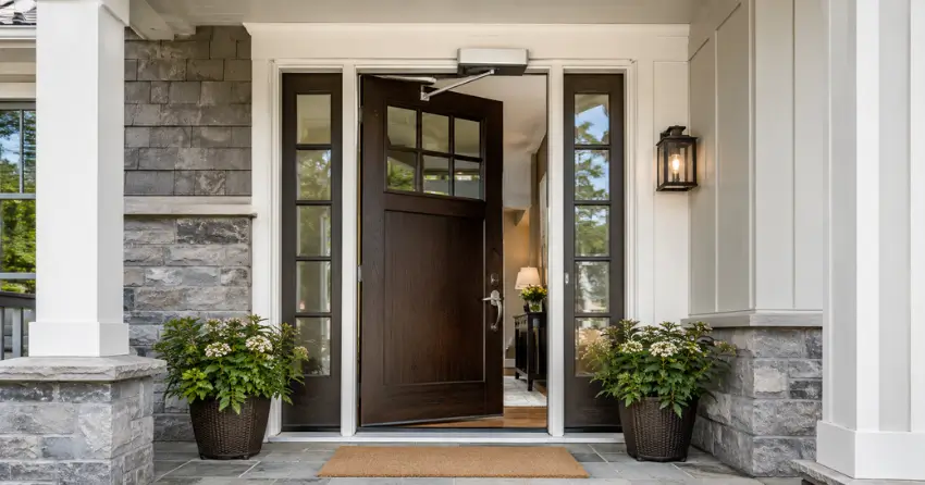 residential automatic door opener installed on exterior entry door in Parkhill