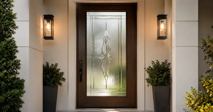 decorative frosted glass panel installed in a front door in Parkhill