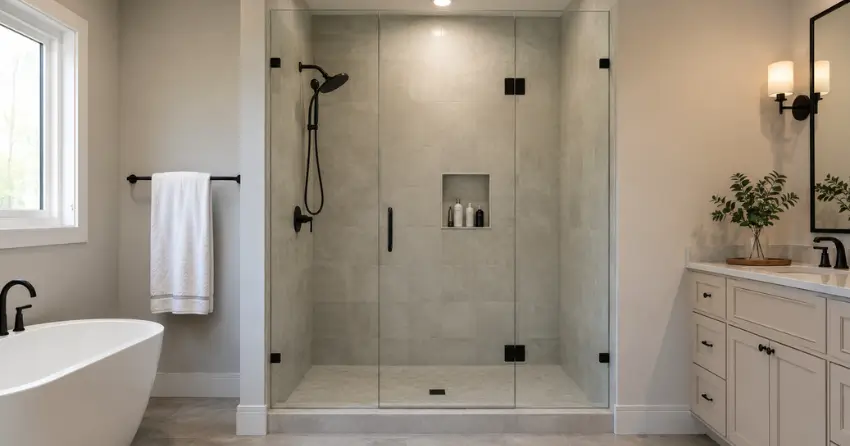 new frameless glass shower door installed in Parkhill