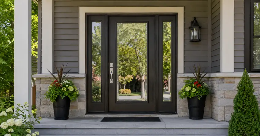 glass entry door with sidelights on a home in Merritt Estates, Parkhill