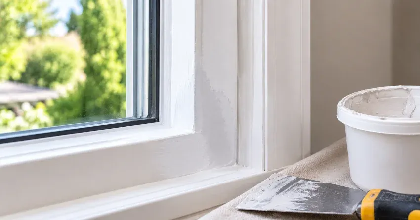 technician repairing rotted window frame corner in Parkhill