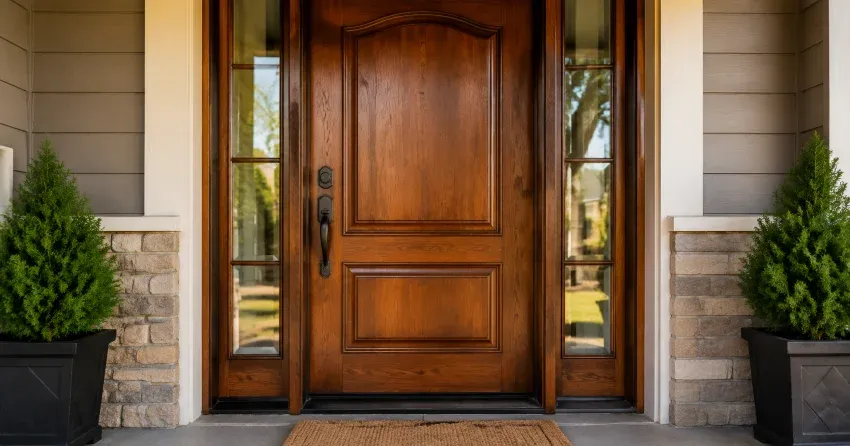 wood door mid-restoration showing stripped bare wood in Parkhill