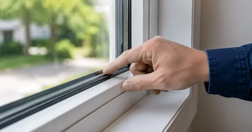 technician inspecting window glass seal in Parkhill