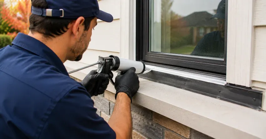 technician inspecting window flashing for leak source in Parkhill